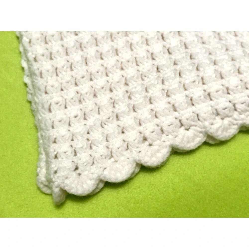 Baby Small White Crochet or Woven Blanket Square 32” by 32” Bed Crib Travel